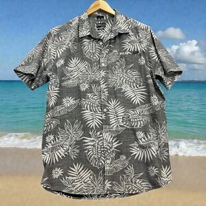 O'Neill Hawaiian Aloha Shirt Men's Size XL Gray White Reverse Floral Print
